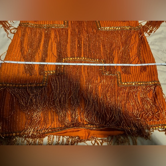 Size 14 ASOS DESIGN embellished shift mini dress with beaded fringe in orange - Picture 7 of 7